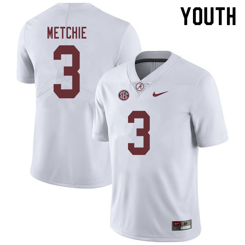 Youth #3 John Metchie Alabama Crimson Tide College Football Jerseys Sale-White